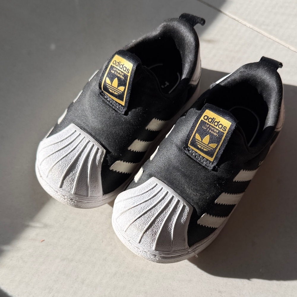 Adidas Superstar 360 Kids Black White Slip-On Sneakers Size 5.5K